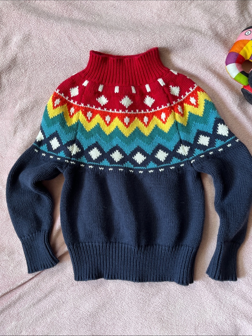 Hanna Andersson Baby Nordic Blue Knitted Faire Isle Crew Neck Fisherman Pullover
